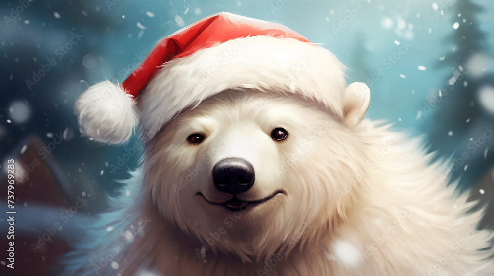 a polar bear wearing a santa hat in the snow a polar bear wearing a santa hat in the snow
