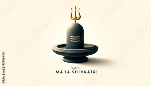 Illustration of black shiva lingam with a gold trident above it. photo