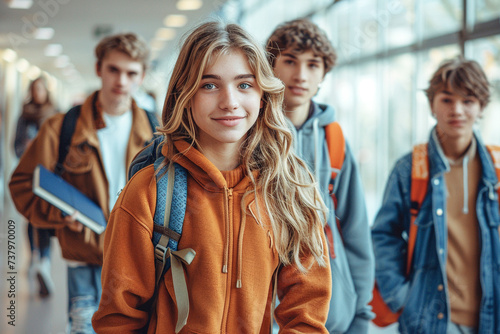 High school students changing classrooms.