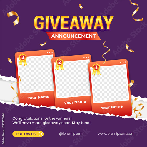 Giveaway winner announcement social media post banner design template