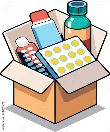 carton box with various medicines-