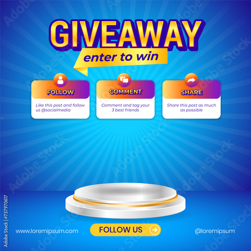 Giveaway steps for social media contest design concept template