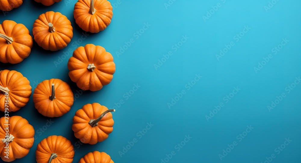 pumpkins on a blue background are given empty space for text pumpkins on a blue background are given empty space for text