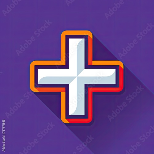 Pharmacy Logo: Simple Orange, White, Purple Design with Plus Sign on Purple Background