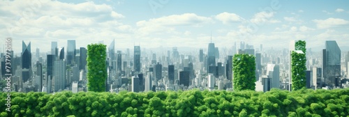 post-apocalyptic city covered with greenery at dawn