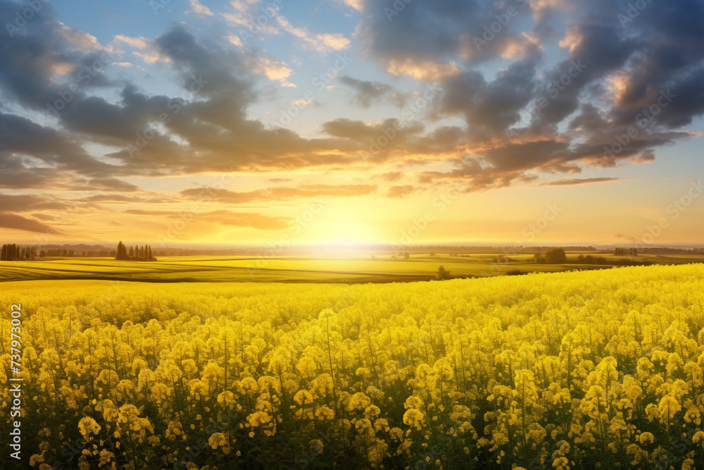 Fototapeta premium Yellow field rapeseed in bloom