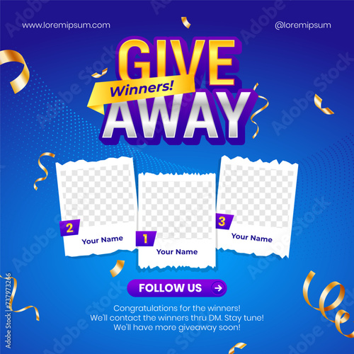 Giveaway winner announcement social media post banner design template