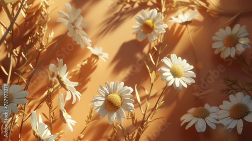 Chamomile daisy flowers delicately arranged in a stylish floral composition