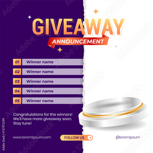 Giveaway winner announcement social media post banner design template