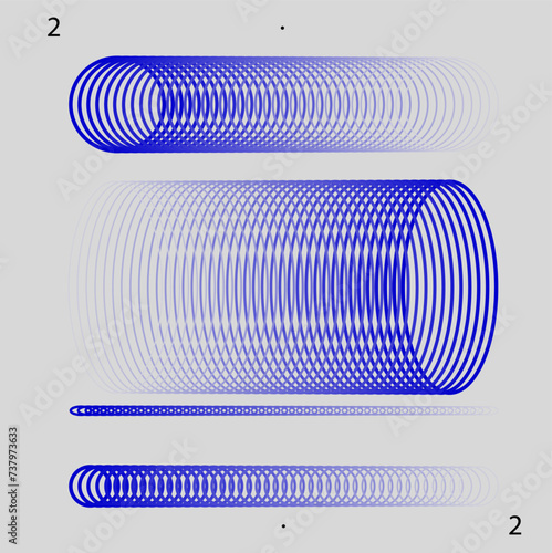 Blue concentric circular patterns creating a visual illusion of cylindrical shapes. Modern aesthetics, minimalist art. Graphics for educational content on wave physics and sound propagation.