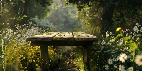 Capturing the Natural Beauty: A Rustic Table Ideal for Advertising and Design. Concept Nature-Inspired Product Shoot, Creative Styling with Rustic Props, Capture the Essence of Nature