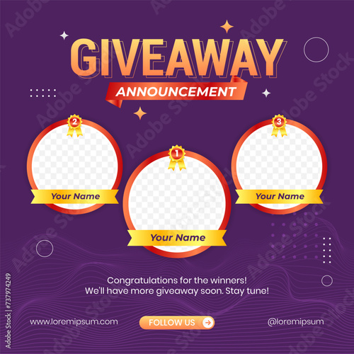 Giveaway winner announcement social media post banner design template