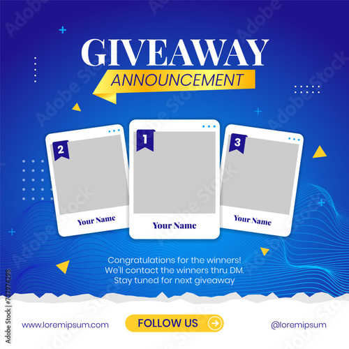Giveaway winner announcement social media post banner design template