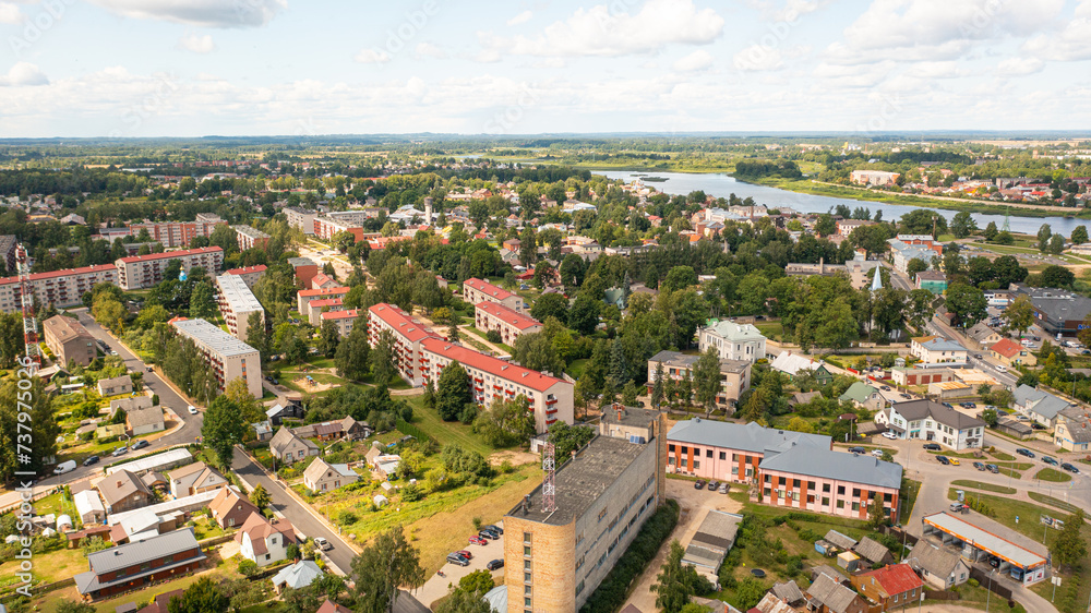 Aerial photo from drone to of Jekabpils city center . Jekabpils,Latvija (Series)