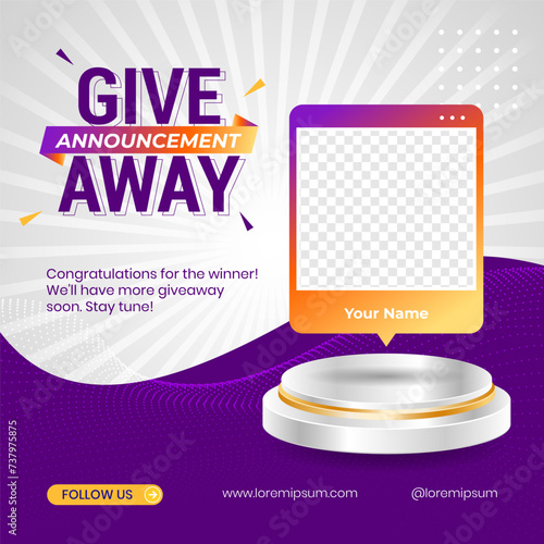 Giveaway winner announcement social media post banner design template