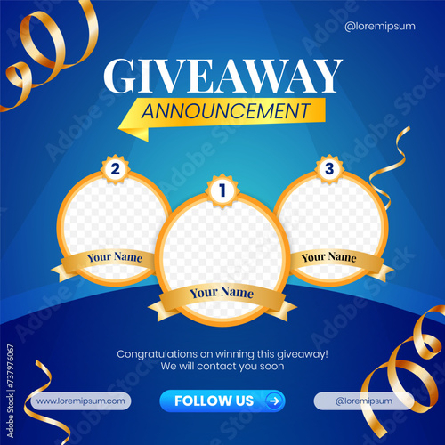 Giveaway winner announcement social media post banner design template