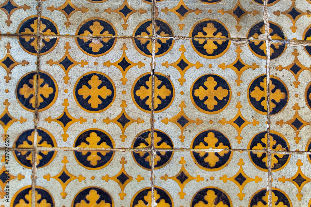 Decorative tils on city house in Lisbon, Portugal.