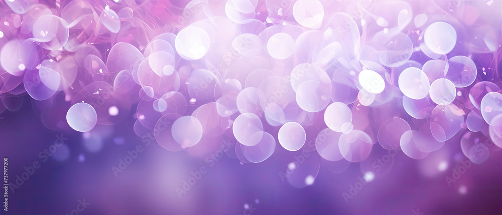 Bokeh sparkling glitter sparkles on shiny purple white circle blurry bokeh background in pointillism style created with Generative AI Technology