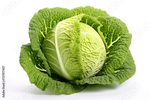 Fresh organic cabbage leaf vegetable isolated on white background created with Generative AI Technology