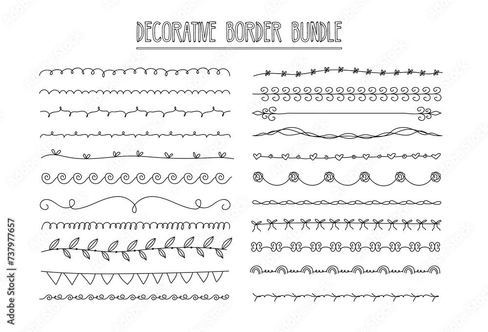 Doodle decoration and Border set bundle editable, borderline, pattern, brush stroke, free hand drawing , hand-drawn, illustration, vector