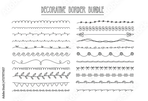 Doodle decoration and Border set bundle editable, borderline, pattern, brush stroke, free hand drawing , hand-drawn, illustration, vector