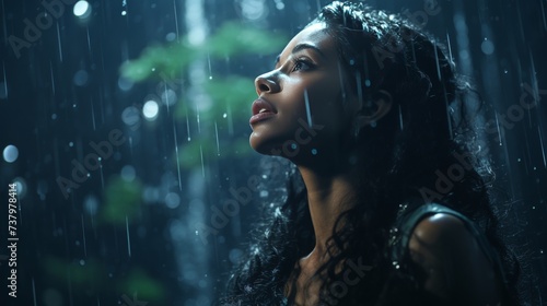 Woman Standing in the Rain With Closed Eyes