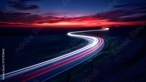 Nighttime Serpentine: Long-Exposure of Winding Road with Light Trails