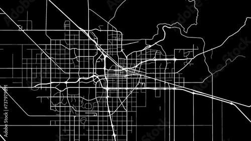 Zoom Out Road Map of Bakersfield California with white roads on a black background