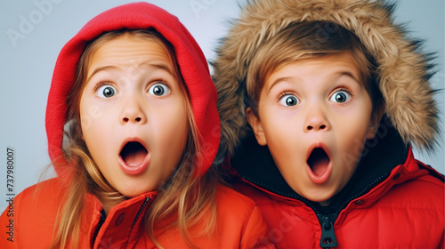 Cute surprised kids faces portrait - ai generative