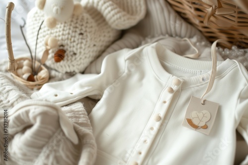 a clothing set with organic cotton labels for a baby