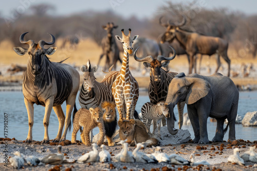 A group of wild animals background for world wildlife day © Sattawat