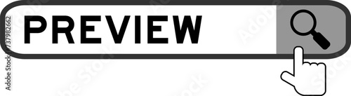 Search banner in word preview with hand over magnifier icon on white background