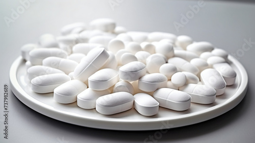 Round and oval white tablets pills