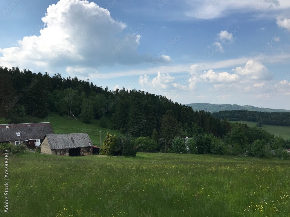 beautiful background of the Czech landscape, Rychlebská mountains, Jeseniky, spring nature