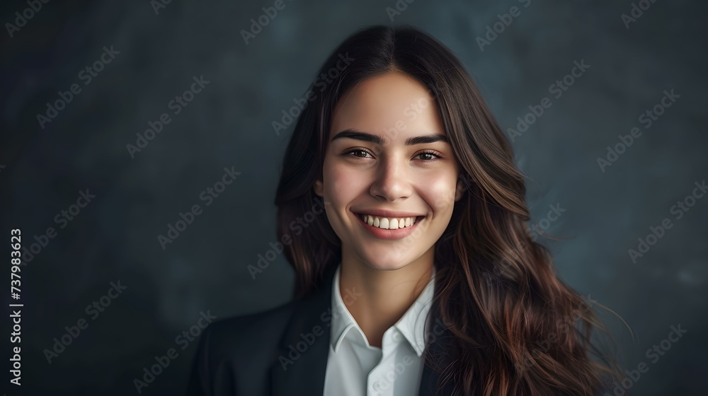 Confident young woman smiling in a business suit. professional portrait, modern workplace style. perfect for corporate representation. AI Confident young woman smiling in a business suit. professional portrait, modern workplace style. perfect for corporate representation. AI