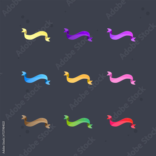 Glossy Different Colors Set Deformed Down And Up Arc Ribbon Isolated Vector