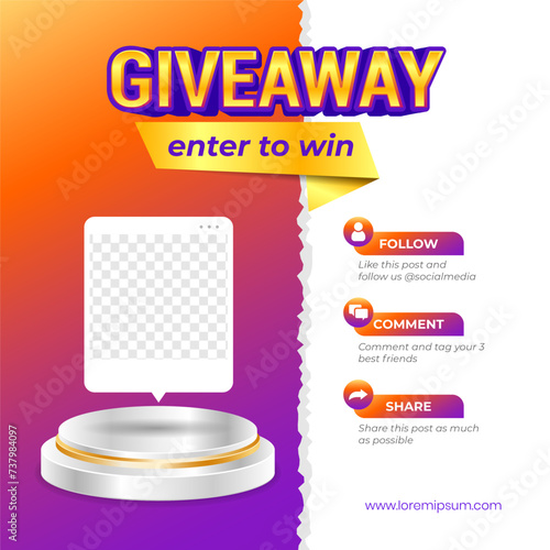 Giveaway steps for social media contest design concept template