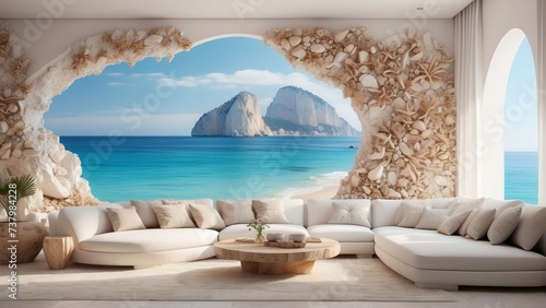 Italian beach house, serene beach house, furnished, living room