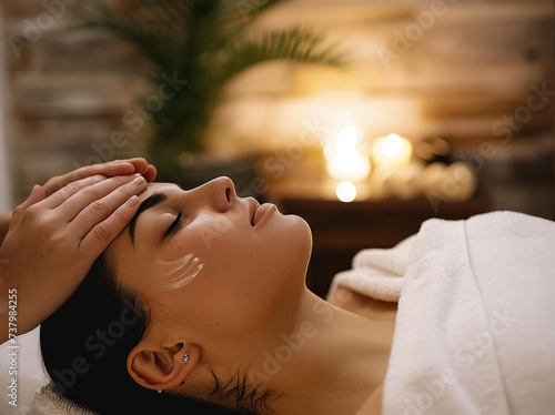   woman getting a relaxing facial massage in spa
