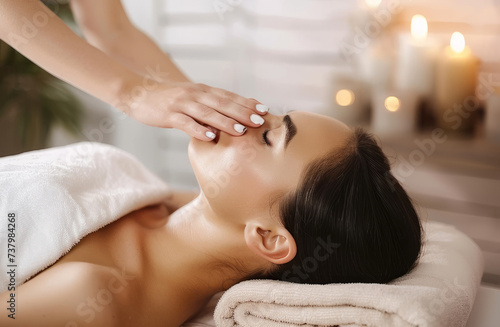  woman getting a relaxing facial massage in spa