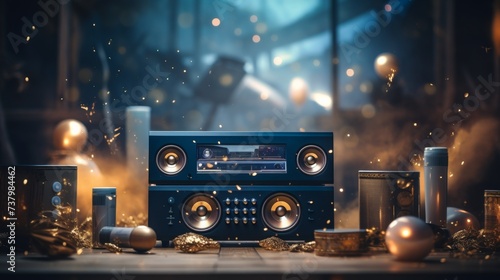 Blue Boombox on Table