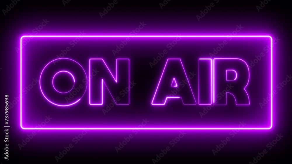 Animated purple ON AIR neon sign with glowing frame, transparent background with Alpha Channel, copy space concept, ideas, 4k Animated purple ON AIR neon sign with glowing frame, transparent background with Alpha Channel, copy space concept, ideas, 4k