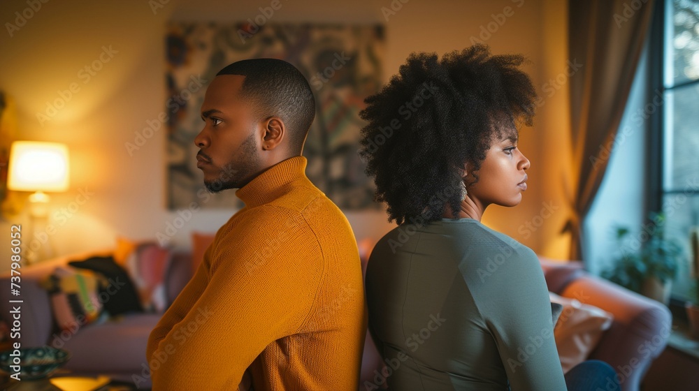 Conflict resolution, afro American couple facing away from each other Conflict resolution, afro American couple facing away from each other