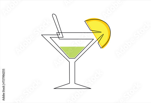 One line continuous cocktail wine glass symbol concept. Silhouette of alcoholic drink vermouth