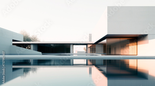 New minimalist architecture, beautiful modern house outdoors. © graja