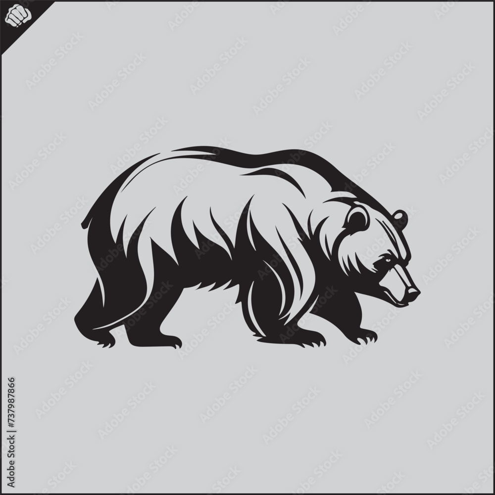 Obraz premium Black bear silhouette, side view. Vector. EPS