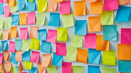 White wall full of colorful sticky notes