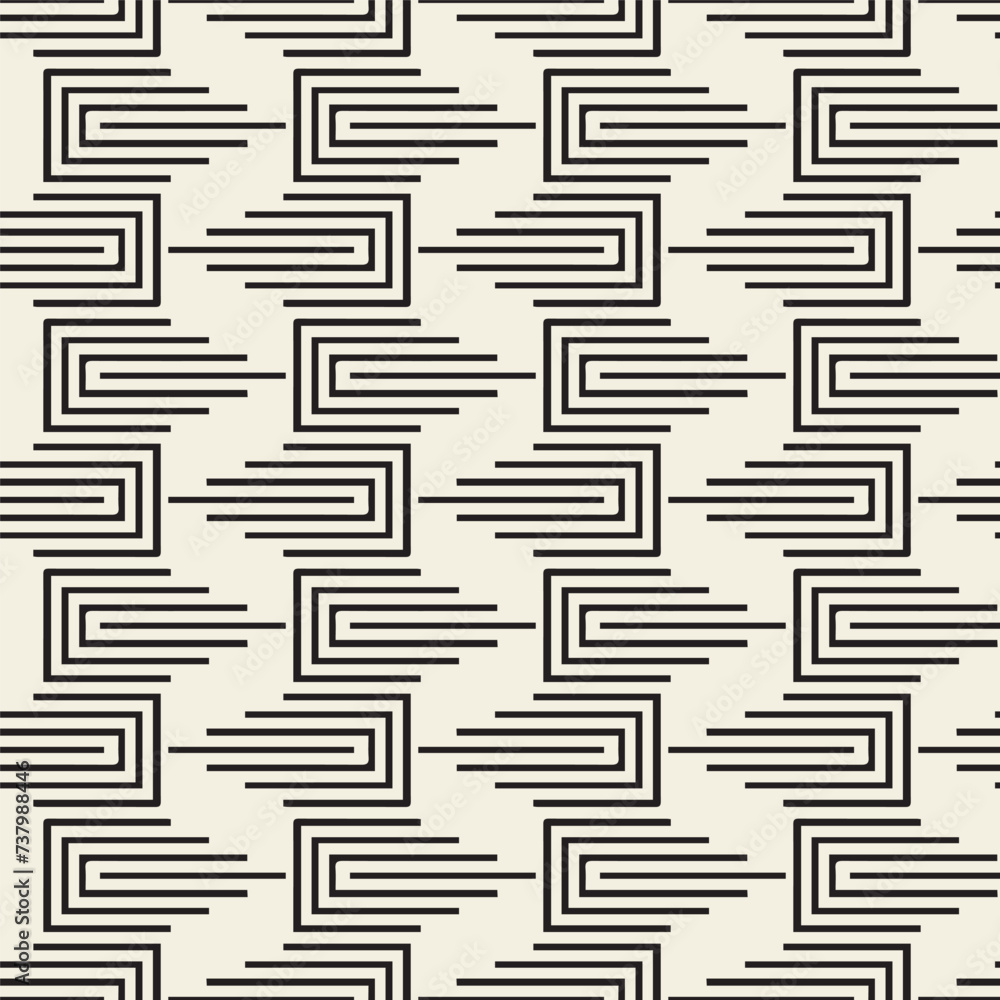 Stylish Lines Maze Lattice. Ethnic Monochrome Texture. Abstract Geometric Background. Vector Seamless Black and White Pattern. Stylish Lines Maze Lattice. Ethnic Monochrome Texture. Abstract Geometric Background. Vector Seamless Black and White Pattern.