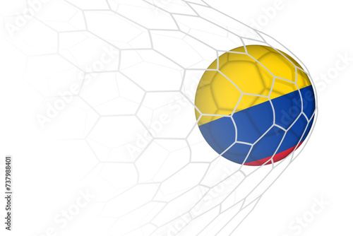 Colombia flag soccer ball in net.