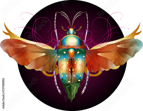 fantasievolles bunt schimmerndes Käfer Insekt mit Flügel im Patch  auf transparenten Hintergrund photo